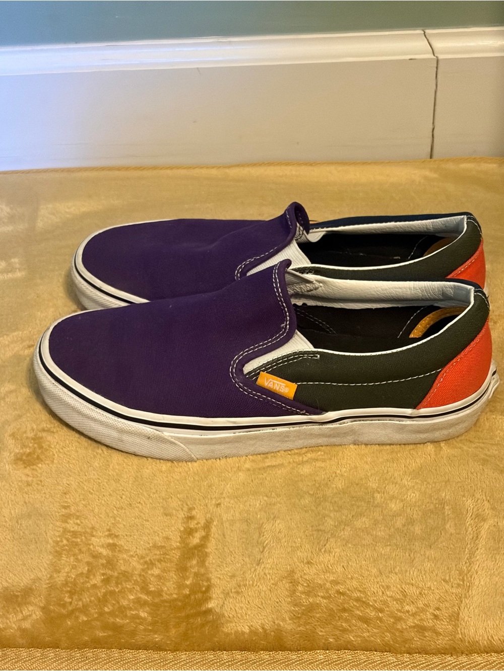 Vans Purple, Dark Grey/Black & Orange Slip-On Sneakers Womens 8